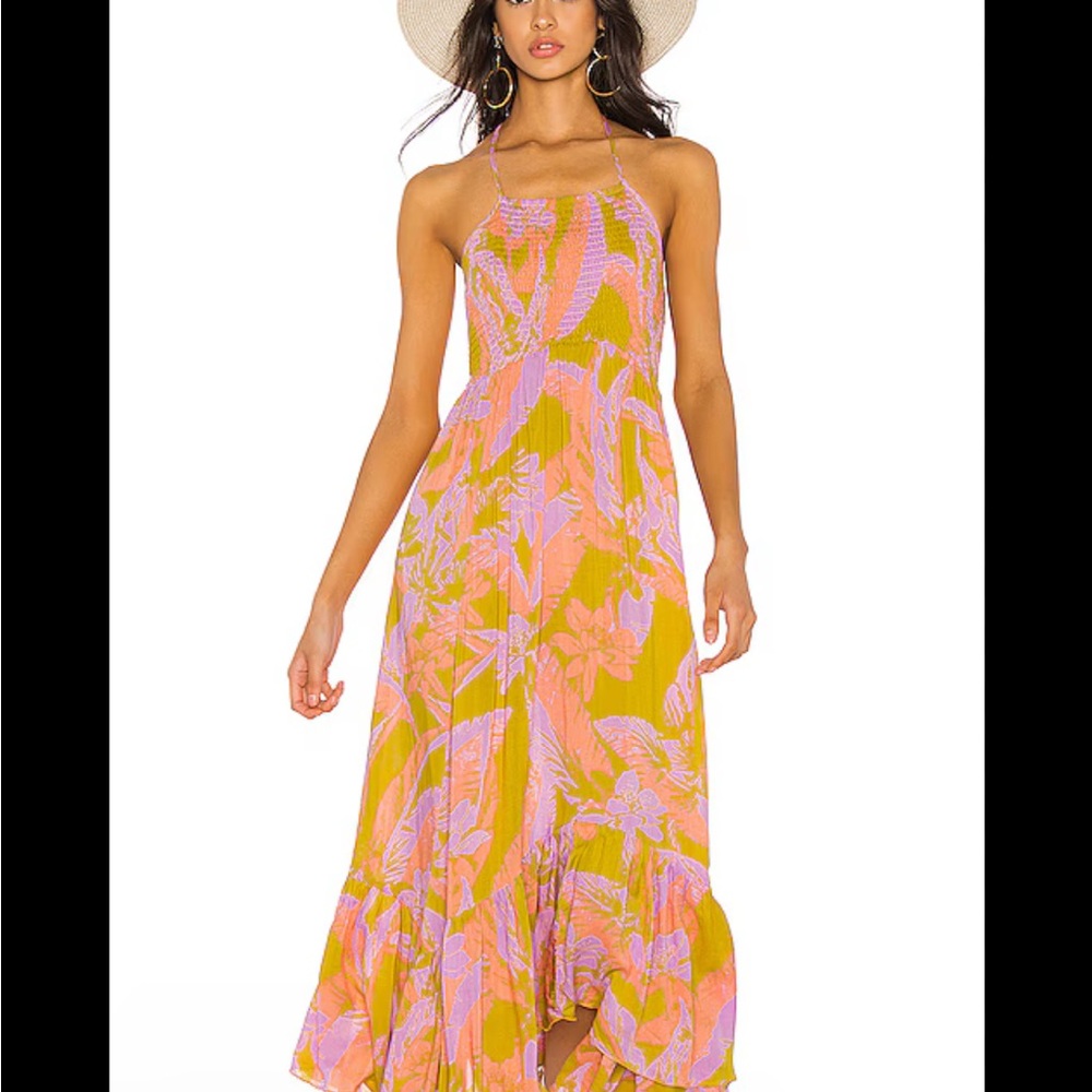 Free People Heatwave Floral Halter Maxi Dress in Pink and Green sz M